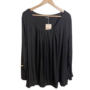 Bloomchic Pleated Top 22/24‎ Plus Black Scoop Neck Blouse Basic Flowy Comfort